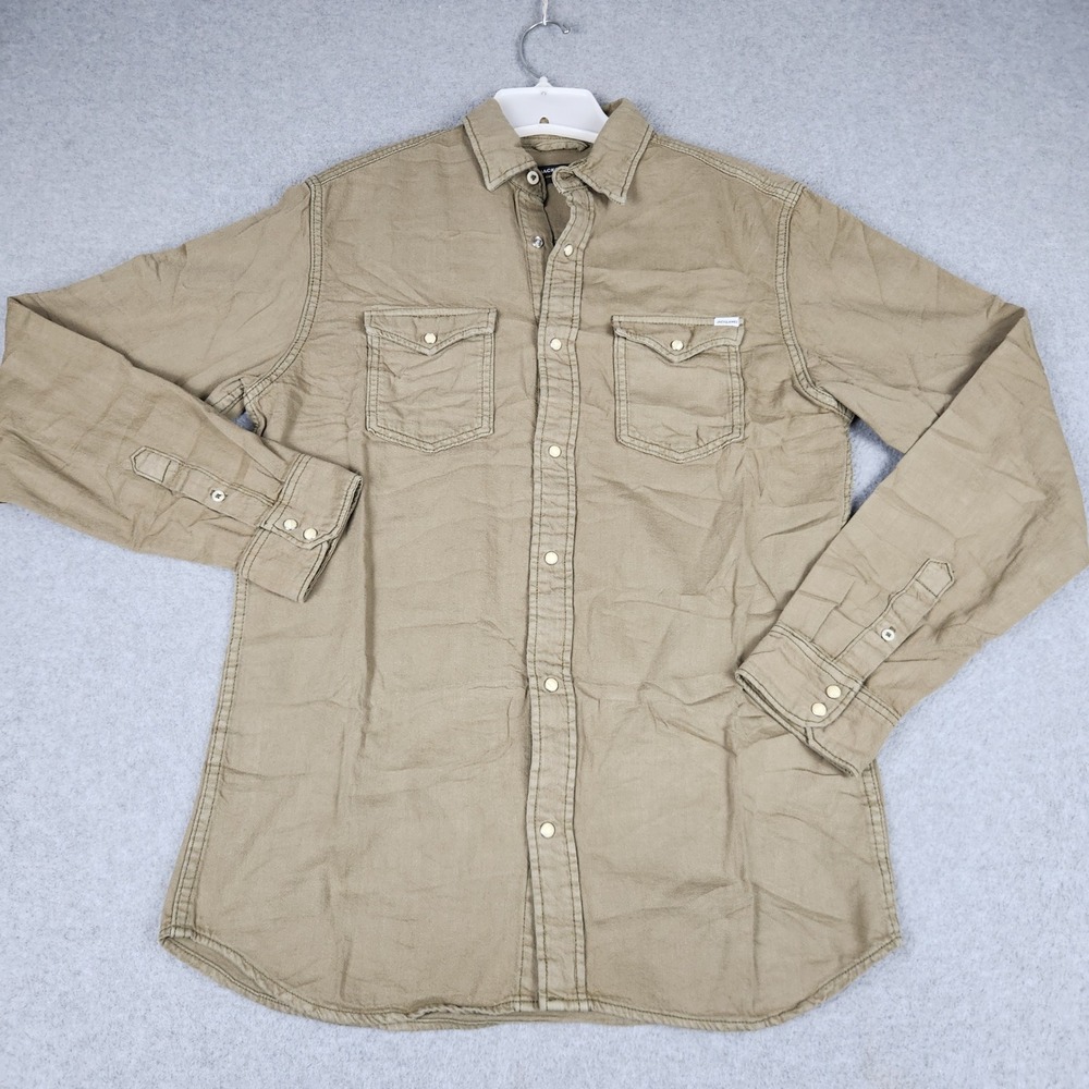 Jack & Jones Jeans Intelligence Shirt Mens Small Tan Cotton Twill Button Up